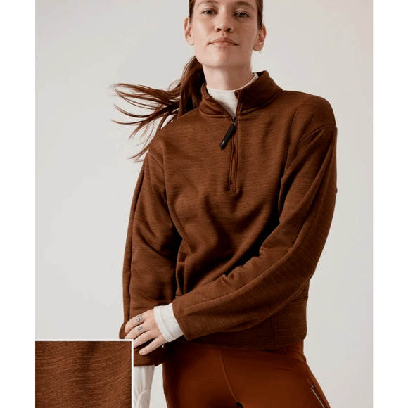 Athleta Tops - Athleta Altitude Polartec Half Zip Sweatshirt Mahogany Heather Brown Crop Small